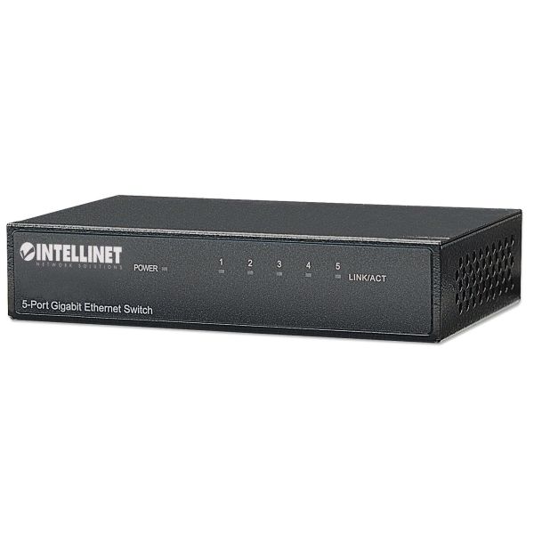 Intellinet 5-poorts Gigabit Ethernet netwerk switch, desktopuitvoering, metalen behuizing, IEEE 802.3az energiezuinig ethernet, 3 jaar garantie (530378)