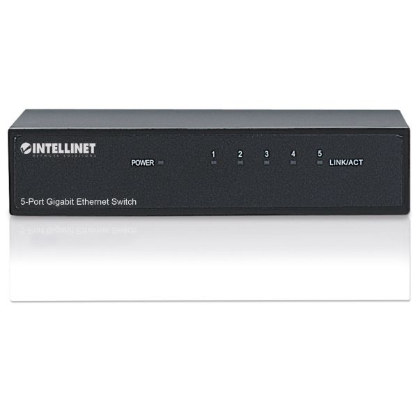 Intellinet 5-poorts Gigabit Ethernet netwerk switch, desktopuitvoering, metalen behuizing, IEEE 802.3az energiezuinig ethernet, 3 jaar garantie (530378)
