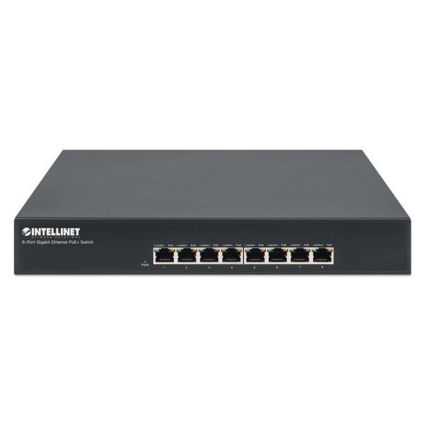Intellinet 8-poorts Gigabit Ethernet PoE+ netwerk switch, 8x PoE-poorten, IEEE 802.3at/af conform, endspan, desktopuitvoering, 3 jaar garantie (560641)