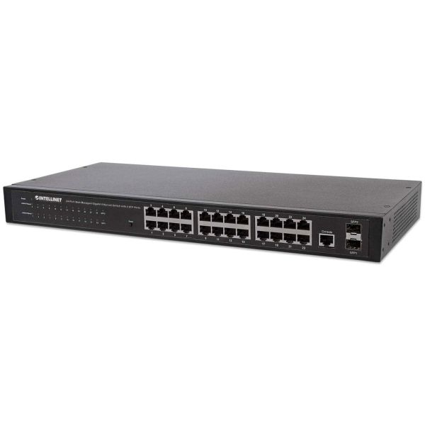 Intellinet 24-poorts Gigabit web-smart netwerk switch, 24x RJ45 10/100/1000 Mbps + 4x SFP-uplink, VLAN-ondersteuning, rackmontage, metalen behuizing, 3 jaar garantie (560917)