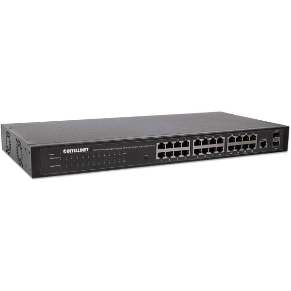 Intellinet 24-poorts Gigabit web-smart netwerk switch, 24x RJ45 10/100/1000 Mbps + 4x SFP-uplink, VLAN-ondersteuning, rackmontage, metalen behuizing, 3 jaar garantie (560917)