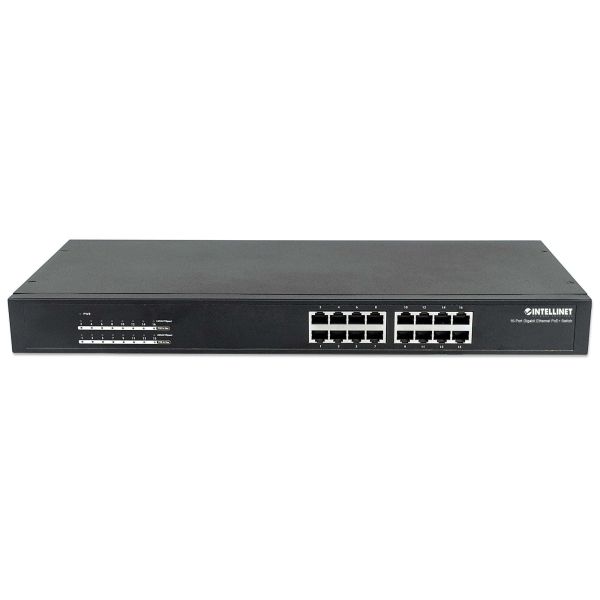 Intellinet 16-poorts Gigabit Ethernet PoE+ netwerk switch, 16x PoE-poorten, IEEE 802.3at/af (PoE+/PoE), endspan, rackmontage, 3 jaar garantie (560993)