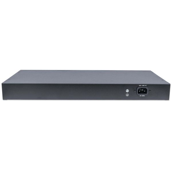 Intellinet 16-poorts Gigabit Ethernet PoE+ web-managed netwerk switch met 2x SFP, IEEE 802.3at/af conform, 374 W, endspan, 19" rackmontage, 3 jaar garantie (561198)