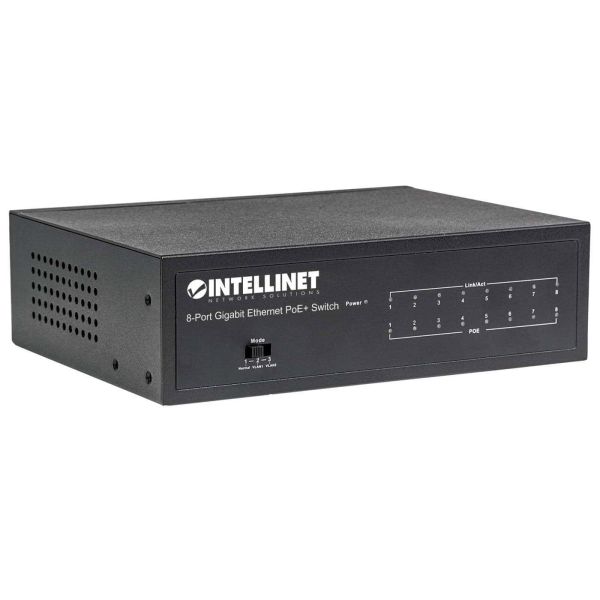 Intellinet 8-poorts Gigabit Ethernet PoE+ netwerk switch, IEEE 802.3at/af conform, 60 W PoE-budget, desktopuitvoering, 3 jaar garantie (561204)