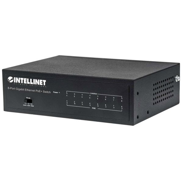 Intellinet 8-poorts Gigabit Ethernet PoE+ netwerk switch, IEEE 802.3at/af conform, 60 W PoE-budget, desktopuitvoering, 3 jaar garantie (561204)