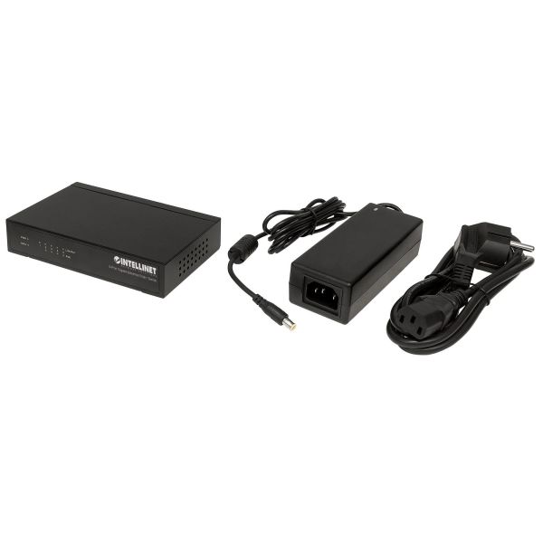 Intellinet 5-poorts Gigabit Ethernet PoE+ netwerk switch, 4x PoE-poorten, IEEE 802.3at/af conform, 60 W PoE-budget, endspan, desktopuitvoering, metalen behuizing, 3 jaar garantie (561228)