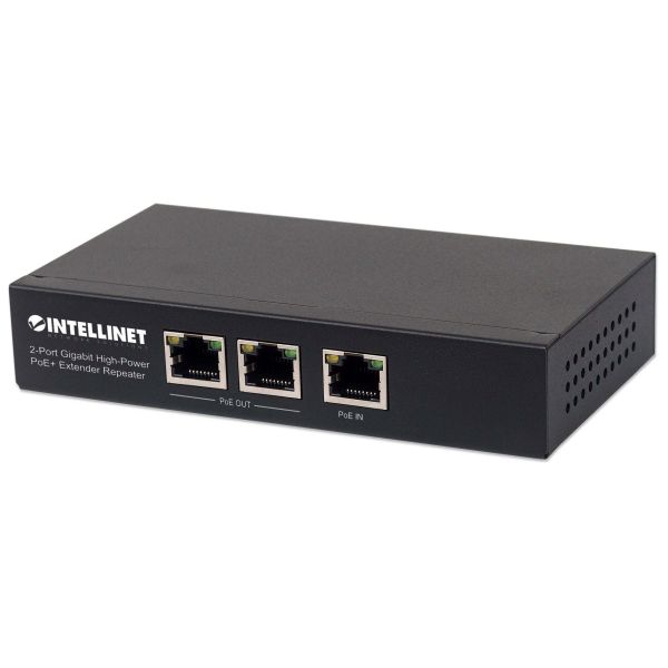 Intellinet 2-poorts Gigabit high-power PoE+ extender/repeater, IEEE 802.3at/af conform, verlengt PoE-bereik, metalen behuizing, geschikt voor wandmontage, Power Over Ethernet, 3 jaar garantie (561266)