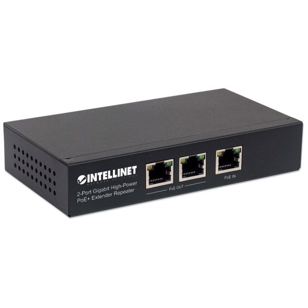 Intellinet 2-poorts Gigabit high-power PoE+ extender/repeater, IEEE 802.3at/af conform, verlengt PoE-bereik, metalen behuizing, geschikt voor wandmontage, Power Over Ethernet, 3 jaar garantie (561266)