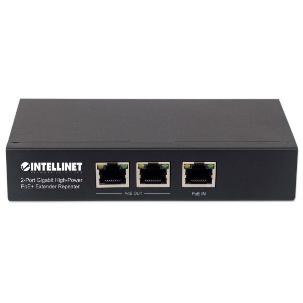 Intellinet 2-poorts Gigabit high-power PoE+ extender/repeater, IEEE 802.3at/af conform, verlengt PoE-bereik, metalen behuizing, geschikt voor wandmontage, Power Over Ethernet, 3 jaar garantie (561266)