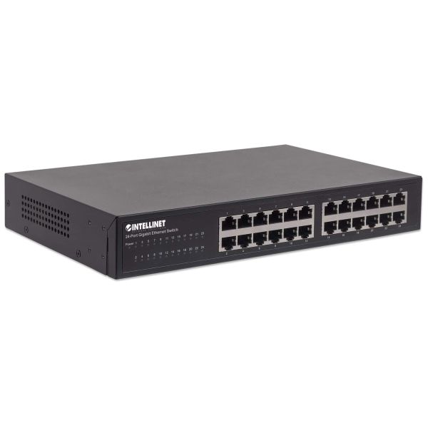 Intellinet 24-poorts Gigabit Ethernet netwerk switch, 24x RJ45 10/100/1000 Mbps, IEEE 802.3az Energy Efficient Ethernet, unmanaged, desktop of 19" rackmontage, metalen behuizing, 3 jaar garantie (561273)