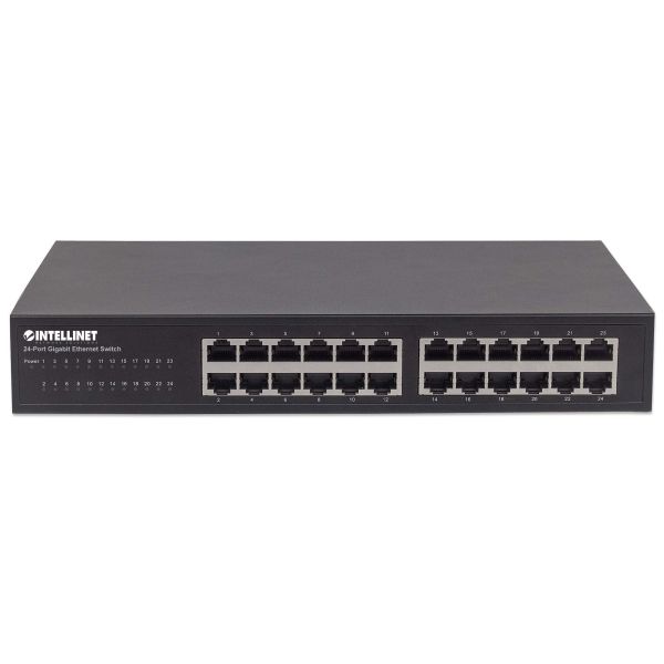 Intellinet 24-poorts Gigabit Ethernet netwerk switch, 24x RJ45 10/100/1000 Mbps, IEEE 802.3az Energy Efficient Ethernet, unmanaged, desktop of 19" rackmontage, metalen behuizing, 3 jaar garantie (561273)