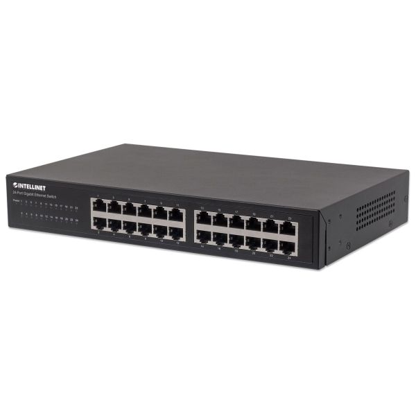 Intellinet 24-poorts Gigabit Ethernet netwerk switch, 24x RJ45 10/100/1000 Mbps, IEEE 802.3az Energy Efficient Ethernet, unmanaged, desktop of 19" rackmontage, metalen behuizing, 3 jaar garantie (561273)