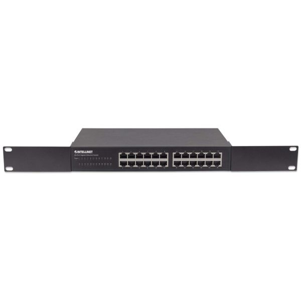 Intellinet 24-poorts Gigabit Ethernet netwerk switch, 24x RJ45 10/100/1000 Mbps, IEEE 802.3az Energy Efficient Ethernet, unmanaged, desktop of 19" rackmontage, metalen behuizing, 3 jaar garantie (561273)