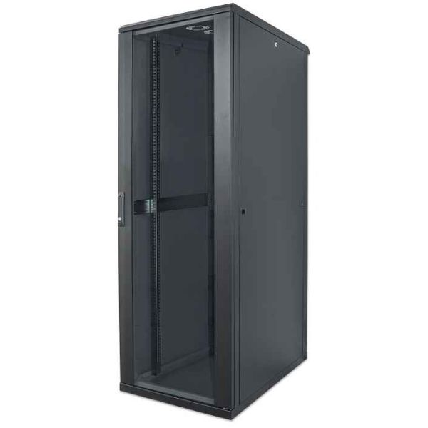 Intellinet 19" netwerkkast vrijstaand, 26U, 600x800 mm (breedte x diepte), zwart, bouwpakket (flatpack), max. 1500 kg, meerpuntsdeurslot, 1 slot per zijpaneel, bruikbare diepte 123–573 mm, IP20, staal (713108)