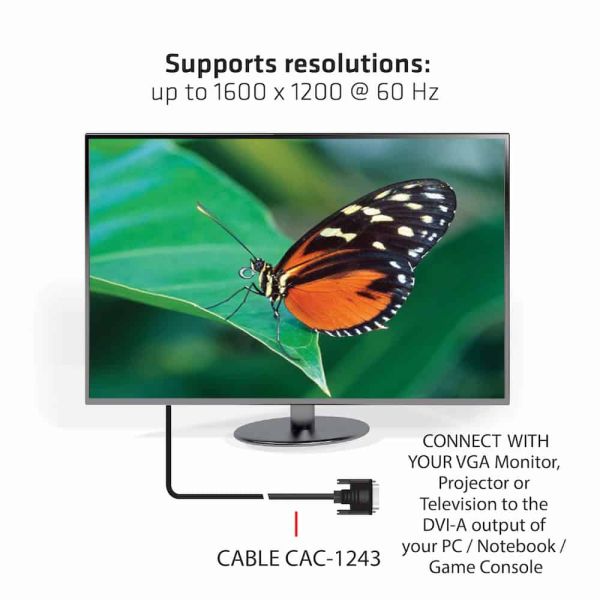 CLUB3D DVI-A TO VGA CABLE M/M 3m/ 9.8ft 28 AWG DVI-D Zwart (CAC-1243)