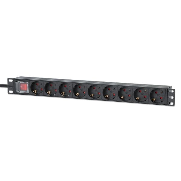 Intellinet Energiedistributie-eenheden (PDU) 19" 1U, 9-voudig EU, aan/uit-schakelaar, horizontale montage, 16 A, EU CEE 7/3, netsnoer 2 m, 3 jaar garantie (715133)