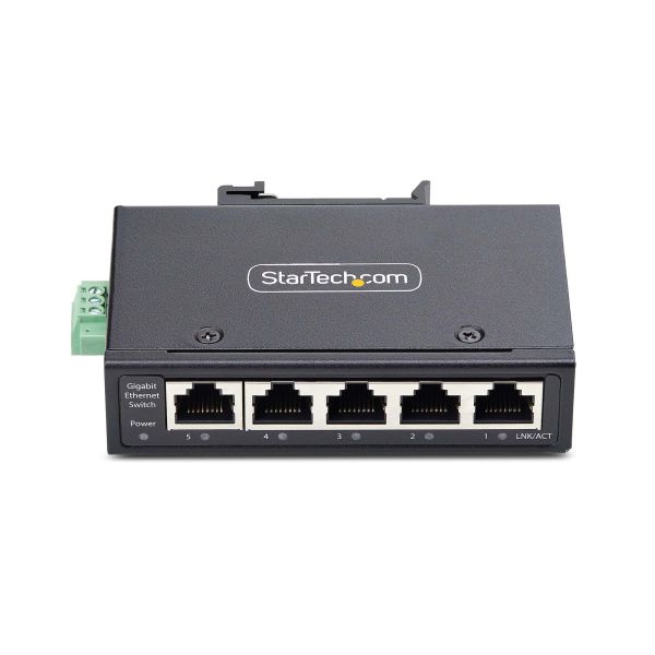 StarTech.com 5-Port Unmanaged Industriële Netwerk Switch, 10/100/1000Mbps Ethernet, DIN Rail/Wandmonteerbaar, Rugged IP30 Gigabit Ethernet Switch, -40°C - 75°C, 9~60V DC, TAA Compliant (I51G-ETHERNET-SWITCH)
