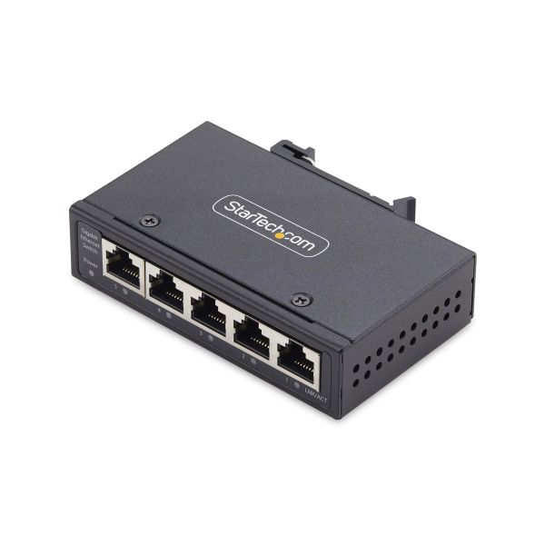 StarTech.com 5-Port Unmanaged Industriële Netwerk Switch, 10/100/1000Mbps Ethernet, DIN Rail/Wandmonteerbaar, Rugged IP30 Gigabit Ethernet Switch, -40°C - 75°C, 9~60V DC, TAA Compliant (I51G-ETHERNET-SWITCH)