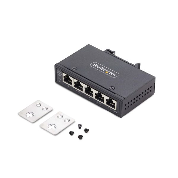 StarTech.com 5-Port Unmanaged Industriële Netwerk Switch, 10/100/1000Mbps Ethernet, DIN Rail/Wandmonteerbaar, Rugged IP30 Gigabit Ethernet Switch, -40°C - 75°C, 9~60V DC, TAA Compliant (I51G-ETHERNET-SWITCH)
