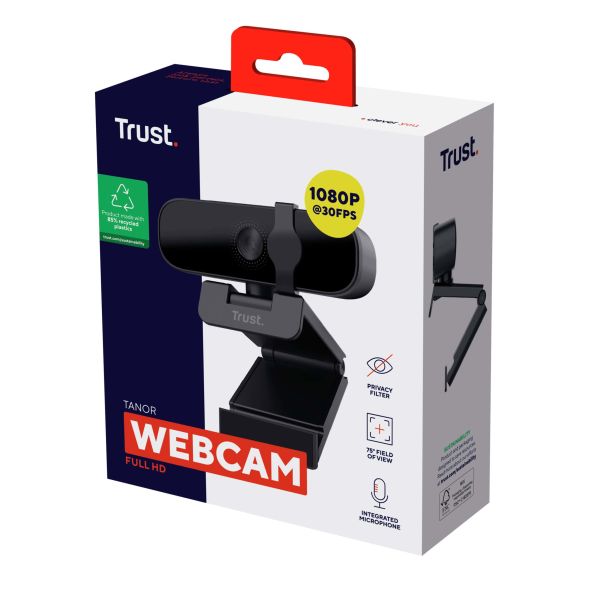 Trust Tanor Full HD Webcam – webcam – Full HD webcam met privacy‑cover – geïntegreerde microfoon – zwart (25548) Trust Tanor Full HD Webcam – webcam – Full HD webcam met privacy‑cover – geïntegreerde microfoon – zwart (25548)