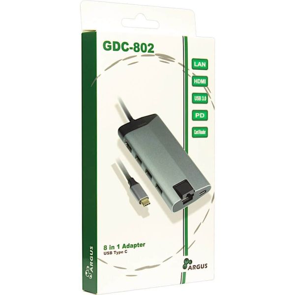 Inter-Tech GDC-802 USB 3.2 Gen 1 (3.1 Gen 1) Type-C 1000 Mbit/s Grijs (88885551)