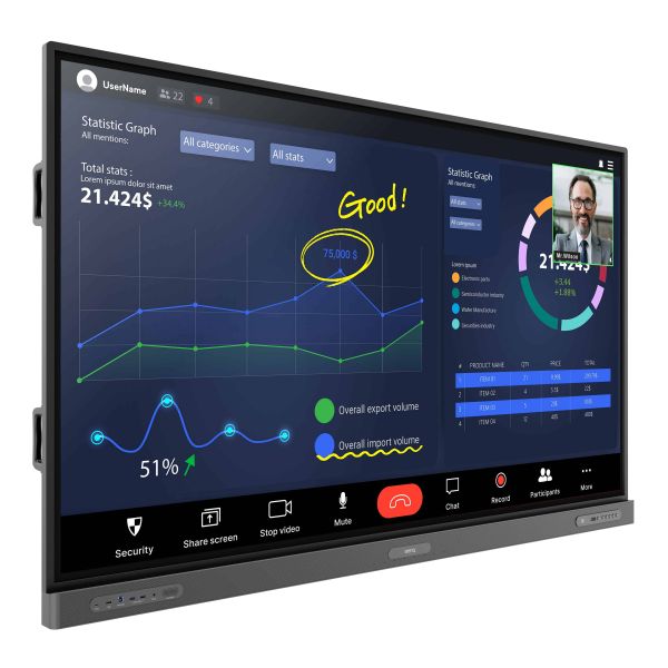 BenQ RP8603 Interactief flatscreen 2,18 m (86") Wifi 450 cd/m² 4K Ultra HD Zwart Touchscreen Type processor Android 11 18/7 (9H.F84TK.DE5)