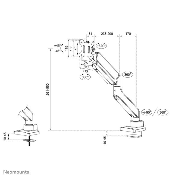 Neomounts monitorarm voor curved ultra-wide schermen (DS70PLUS-450BL1)