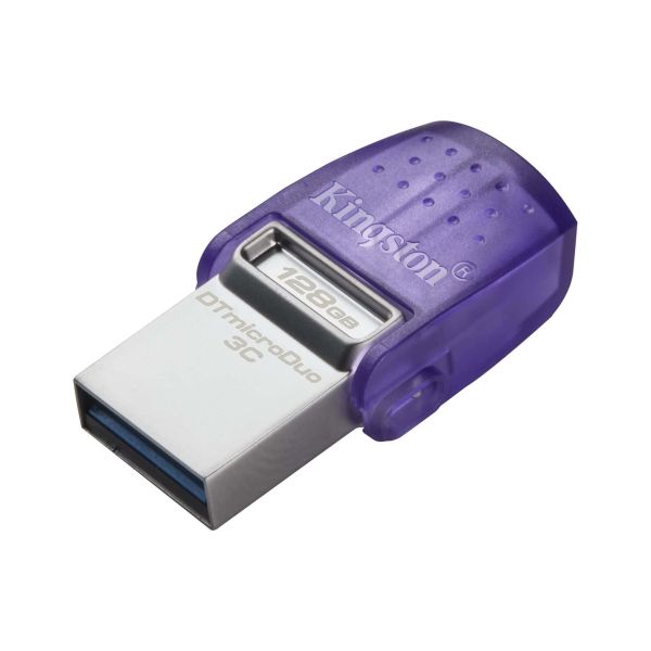 Kingston Technology DataTraveler microDuo 3C USB flash drive 128 GB USB Type-A / USB Type-C 3.2 Gen 1 (3.1 Gen 1) Roestvrijstaal, Paars (DTDUO3CG3/128GB)