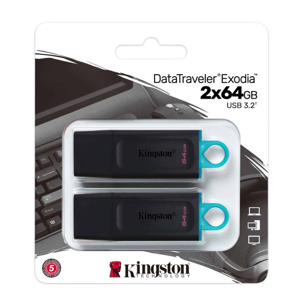 Kingston Technology DataTraveler Exodia USB flash drive 64 GB USB Type-A 3.2 Gen 1 (3.1 Gen 1) Zwart (DTX/64GB-2P)