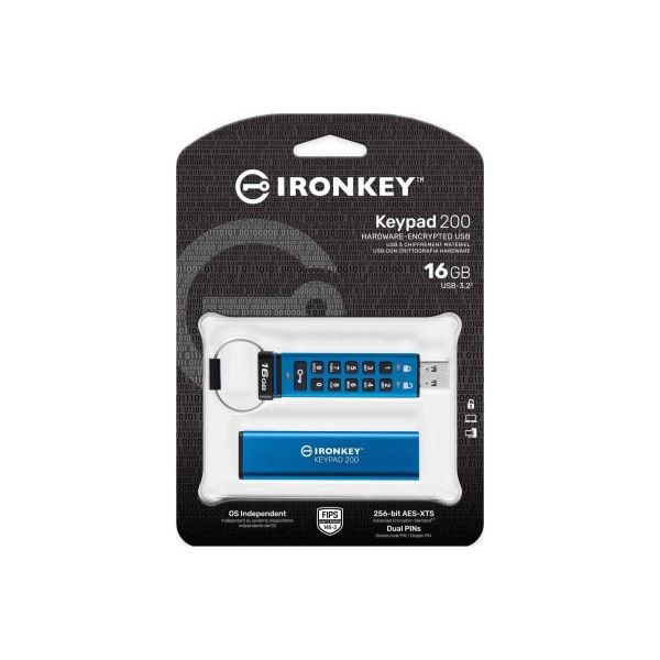 Kingston Technology IronKey Keypad 200 USB flash drive 16 GB USB Type-A 3.2 Gen 1 (3.1 Gen 1) Blauw (IKKP200/16GB)