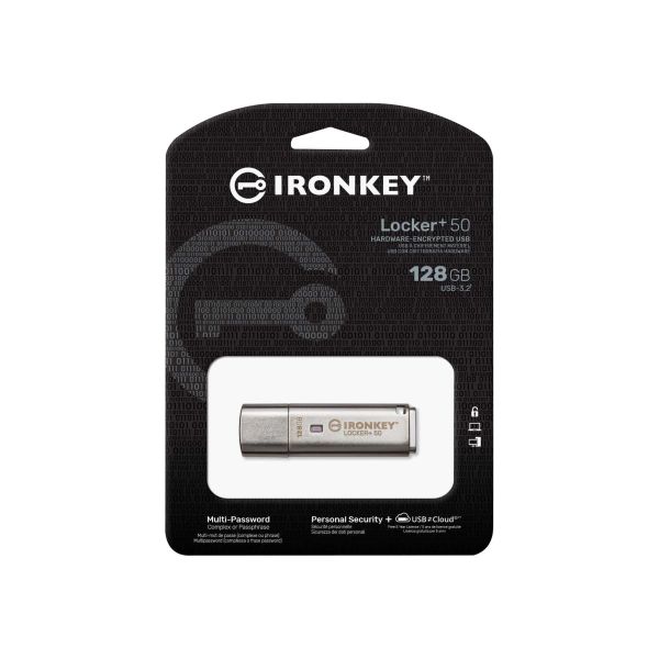 Kingston Technology IronKey Locker+ 50 USB flash drive 128 GB USB Type-A 3.2 Gen 1 (3.1 Gen 1) Zilver (IKLP50/128GB)