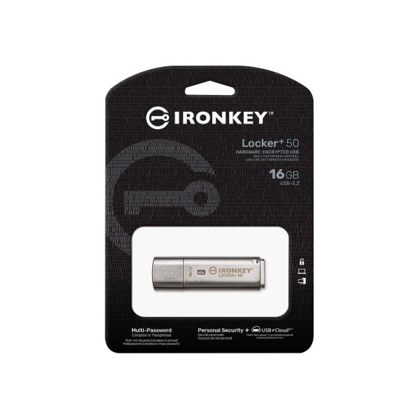 Kingston Technology IronKey Locker+ 50 USB flash drive 16 GB USB Type-A 3.2 Gen 1 (3.1 Gen 1) Zilver (IKLP50/16GB)