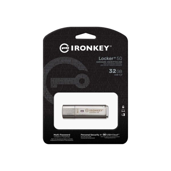 Kingston Technology IronKey Locker+ 50 USB flash drive 32 GB USB Type-A 3.2 Gen 1 (3.1 Gen 1) Zilver (IKLP50/32GB)