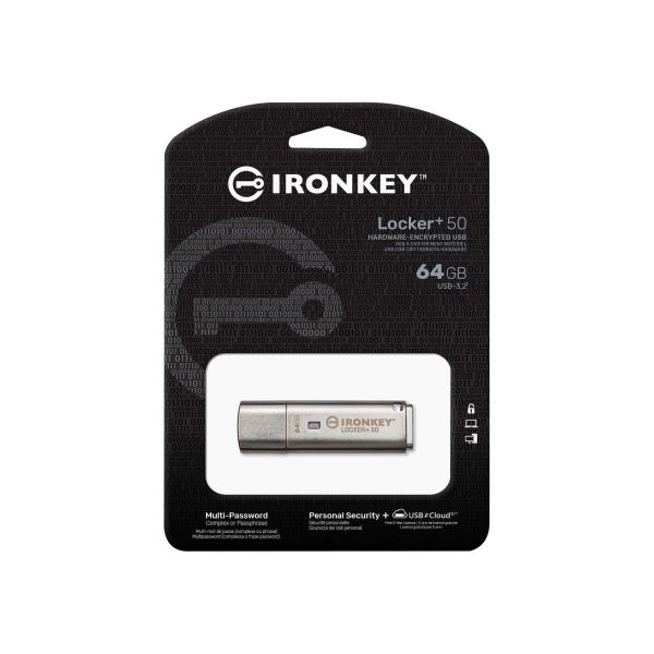 Kingston Technology IronKey Locker+ 50 USB flash drive 64 GB USB Type-A 3.2 Gen 1 (3.1 Gen 1) Zilver (IKLP50/64GB)