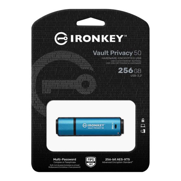 Kingston Technology IronKey Vault Privacy 50 USB flash drive 256 GB USB Type-A 3.2 Gen 1 (3.1 Gen 1) Blauw (IKVP50/256GB)