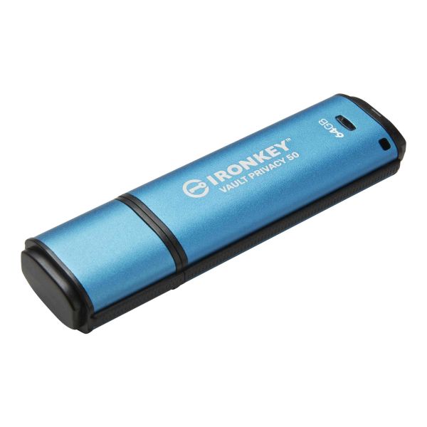 Kingston Technology IronKey Vault Privacy 50 USB flash drive 64 GB USB Type-A 3.2 Gen 1 (3.1 Gen 1) Blauw (IKVP50/64GB)