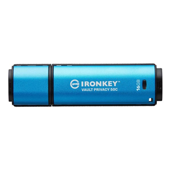 Kingston Technology IronKey VP50 USB flash drive 16 GB USB Type-C 3.2 Gen 1 (3.1 Gen 1) Zwart, Blauw (IKVP50C/16GB)