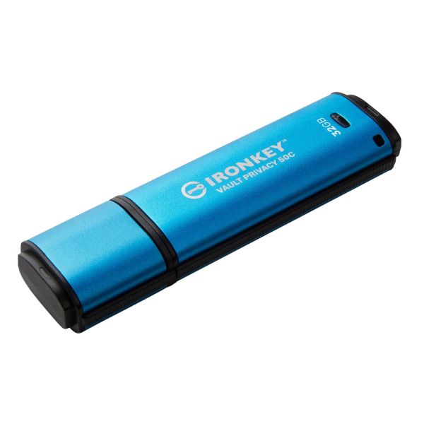 Kingston Technology IronKey VP50 USB flash drive 32 GB USB Type-C 3.2 Gen 1 (3.1 Gen 1) Zwart, Blauw (IKVP50C/32GB)