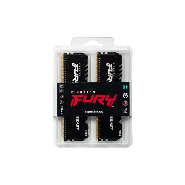 Kingston Technology FURY Beast RGB geheugenmodule 32 GB 2 x 16 GB DDR4 3600 MT/s 288-pin DIMM (KF436C18BBAK2/32) Kingston Technology FURY Beast RGB geheugenmodule 32 GB 2 x 16 GB DDR4 3600 MT/s 288-pin DIMM