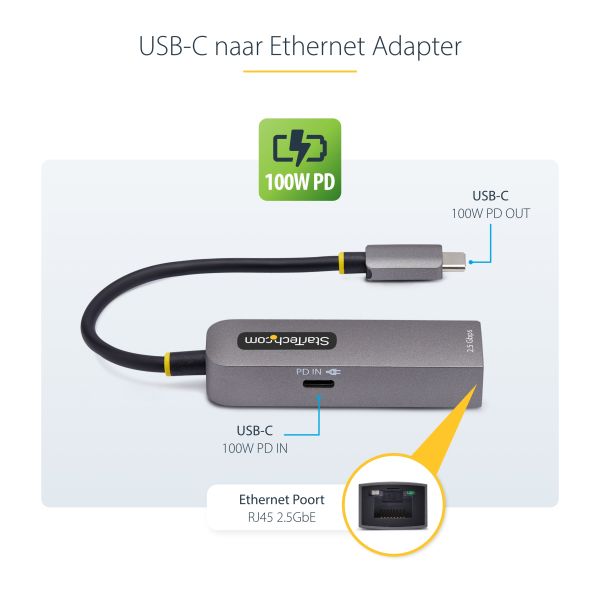 StarTech.com 2.5GbE USB-C naar Ethernet Adapter, 100W PD Pass-Through, NBASE-T NIC, USB 3.0 Type-C 2.5/1G Multi Speed Netwerk, Thunderbolt Compatibel, Windows & Mac (2GPD3-USB-C-ETHERNET) StarTech.com 2.5GbE USB-C naar Ethernet Adapter, 100W PD Pass-Through, NBASE-T NIC, USB 3.0 Type-C 2.5/1G Multi Speed Netwerk, Thunderbolt Compatibel, Windows & Mac (2GPD3-USB-C-ETHERNET)