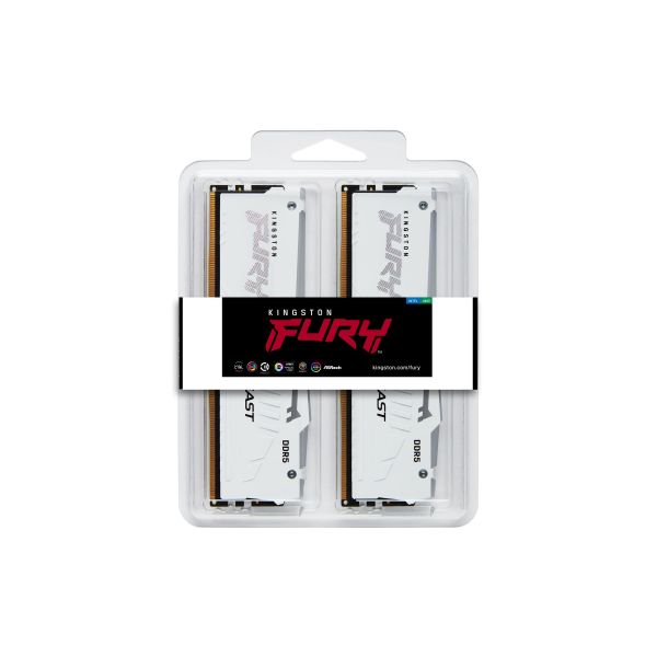 Kingston Technology FURY 64GB 5200MT/s DDR5 CL40 DIMM (Kit van 2) Beast White RGB XMP (KF552C40BWAK2-64)