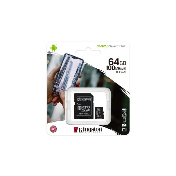 Kingston Technology 64GB micSDXC Canvas Select Plus 100R A1 C10 kaart + ADP (SDCS2/64GB)
