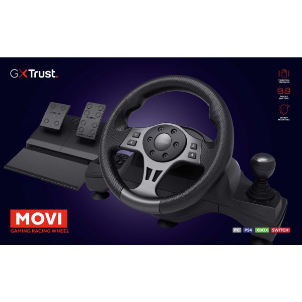 Trust GXT 289 Movi Zwart USB Stuurwiel + pedalen Nintendo Switch, PlayStation 4, Xbox One S, Xbox One X, Xbox Series S, Xbox Series X (25122)