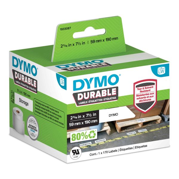 DYMO originele Duurzame LabelWriter labels | 59 mm x 190 mm | Witte Poly | 170 grote zelfklevende etiketten | Stevige labels voor de LabelWriter labelprinters (1933087)