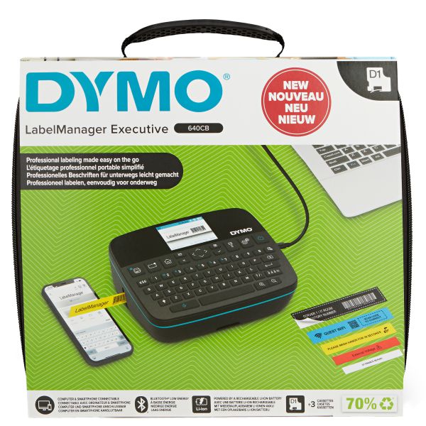 DYMO LabelManager Executive 640 CB draagbare labelprinterkit met draagtas en 3 labelcassettes | compacte QWERTY-labelmaker | Bluetooth- & USB-connectiviteit | compatibel met D1-labels (2202121)