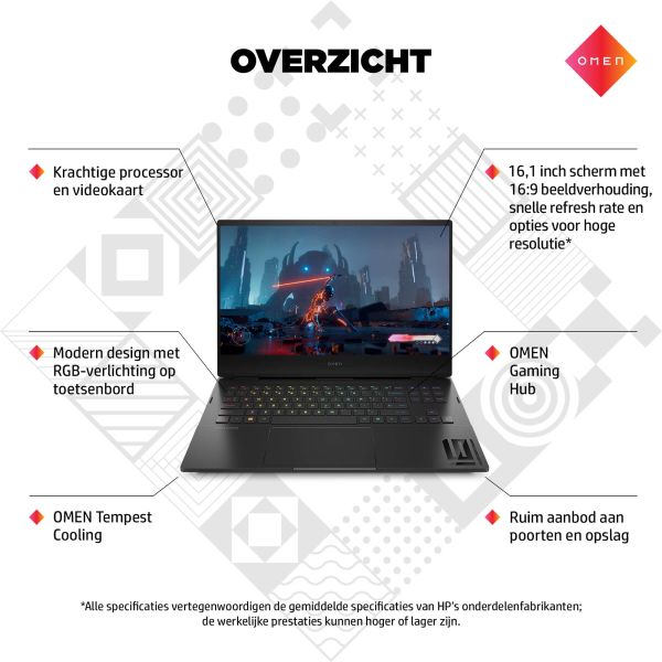 HP OMEN 16-k0390nd Intel® Core™ i9 i9-12900H Laptop 40,9 cm (16.1") Quad HD 32 GB DDR5-SDRAM 2 TB SSD NVIDIA GeForce RTX 3070 Ti Wi-Fi 6E (802.11ax) Windows 11 Home Zwart (6F870EA#ABH)