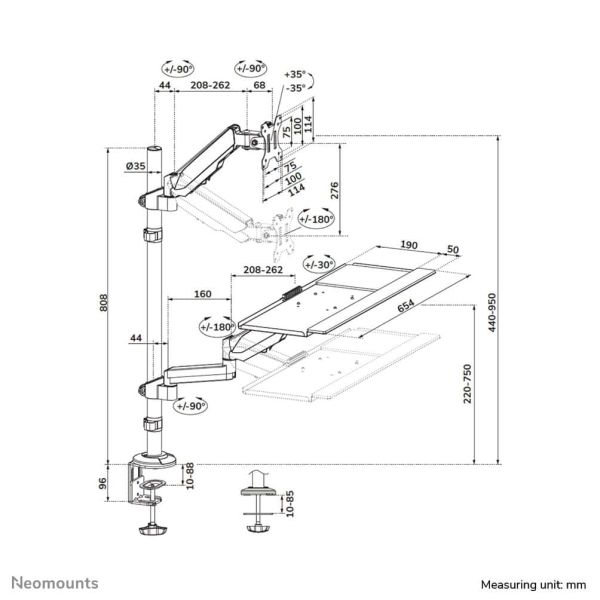 Neomounts bureaugemonteerd zit-sta werkstation (DS90-325BL1)