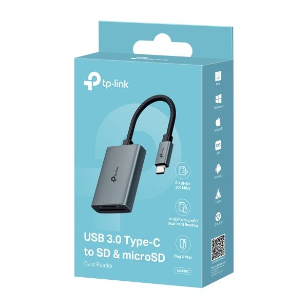 TP-Link UA430C geheugenkaartlezer USB 3.2 Gen 1 (3.1 Gen 1) Type-C Grijs (UA430C)