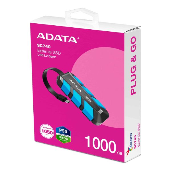 ADATA SC740 1 TB USB Type-C 3.2 Gen 2 (3.1 Gen 2) Zwart, Blauw (SC740-1000G-CBU)