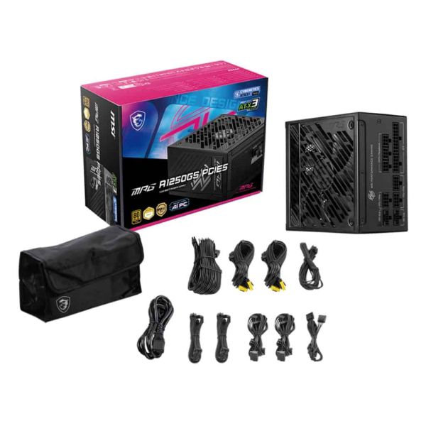 MSI MPG A1250GS PCIE5 power supply unit 1250 W 20+4 pin ATX ATX Zwart (MPG A1250GS PCIE5)